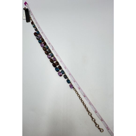 J.Crew Gold Tone Blue Purple Red Oval Rhinestone Statement Necklace New With Tag - Picture 4 of 9